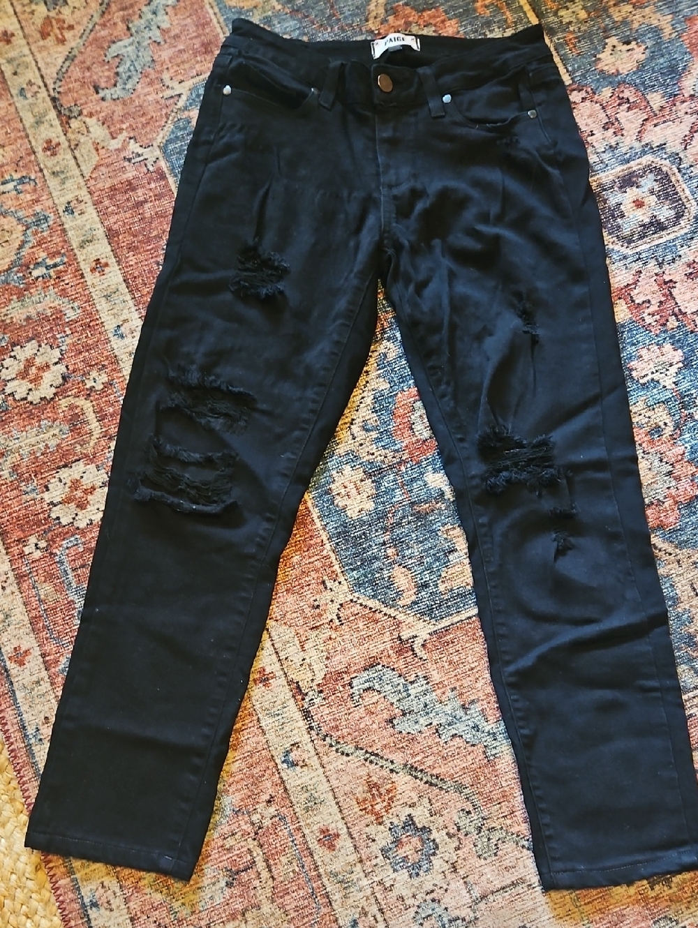 PAIGE Black Distressed Skinny Jeans